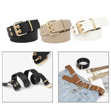 Maxbell Double Grommet Belt with Pin Buckle Leather Waist Strap Women Men Belt Black