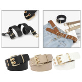 Maxbell Double Grommet Belt with Pin Buckle Leather Waist Strap Women Men Belt Black