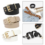 Maxbell Double Grommet Belt with Pin Buckle Leather Waist Strap Women Men Belt Black