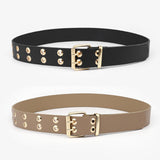 Maxbell Double Grommet Belt with Pin Buckle Leather Waist Strap Women Men Belt Black