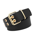Maxbell Double Grommet Belt with Pin Buckle Leather Waist Strap Women Men Belt Black