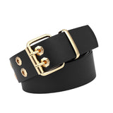 Maxbell Double Grommet Belt with Pin Buckle Leather Waist Strap Women Men Belt Black