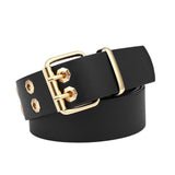 Maxbell Double Grommet Belt with Pin Buckle Leather Waist Strap Women Men Belt Black