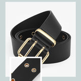 Maxbell Double Grommet Belt with Pin Buckle Leather Waist Strap Women Men Belt Black