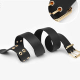 Maxbell Double Grommet Belt with Pin Buckle Leather Waist Strap Women Men Belt Black