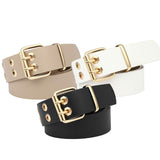 Maxbell Double Grommet Belt with Pin Buckle Leather Waist Strap Women Men Belt Black