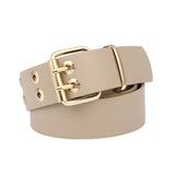 Maxbell Double Grommet Belt with Pin Buckle Leather Waist Strap Women Men Belt Beige