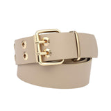 Maxbell Double Grommet Belt with Pin Buckle Leather Waist Strap Women Men Belt Beige
