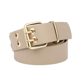 Maxbell Double Grommet Belt with Pin Buckle Leather Waist Strap Women Men Belt Beige