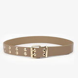 Maxbell Double Grommet Belt with Pin Buckle Leather Waist Strap Women Men Belt Beige