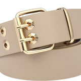 Maxbell Double Grommet Belt with Pin Buckle Leather Waist Strap Women Men Belt Beige