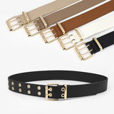 Maxbell Double Grommet Belt Jeans Eyelet Belt Width 1.5inch Leather Punk Waist Belt Black