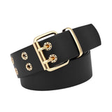 Maxbell Double Grommet Belt Jeans Eyelet Belt Width 1.5inch Leather Punk Waist Belt Black