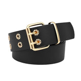 Maxbell Double Grommet Belt Jeans Eyelet Belt Width 1.5inch Leather Punk Waist Belt Black