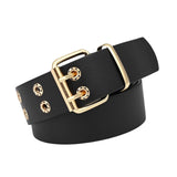 Maxbell Double Grommet Belt Jeans Eyelet Belt Width 1.5inch Leather Punk Waist Belt Black