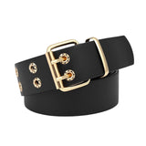 Maxbell Double Grommet Belt Jeans Eyelet Belt Width 1.5inch Leather Punk Waist Belt Black