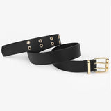 Maxbell Double Grommet Belt Jeans Eyelet Belt Width 1.5inch Leather Punk Waist Belt Black