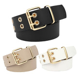 Maxbell Double Grommet Belt Jeans Eyelet Belt Width 1.5inch Leather Punk Waist Belt Black