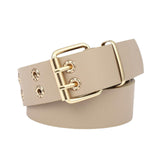 Maxbell Double Grommet Belt Jeans Eyelet Belt Width 1.5inch Leather Punk Waist Belt Beige