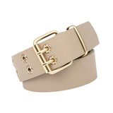 Maxbell Double Grommet Belt Jeans Eyelet Belt Width 1.5inch Leather Punk Waist Belt Beige