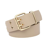 Maxbell Double Grommet Belt Jeans Eyelet Belt Width 1.5inch Leather Punk Waist Belt Beige