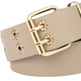 Maxbell Double Grommet Belt Jeans Eyelet Belt Width 1.5inch Leather Punk Waist Belt Beige