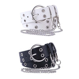 Maxbell Double Grommet Belt with Chain Leather Punk Waist Belt Trousers Accessories Black