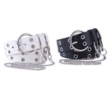 Maxbell Double Grommet Belt with Chain Leather Punk Waist Belt Trousers Accessories Black