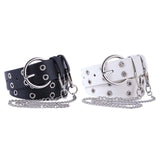 Maxbell Double Grommet Belt with Chain Leather Punk Waist Belt Trousers Accessories Black
