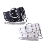 Maxbell Double Grommet Belt with Chain Leather Punk Waist Belt Trousers Accessories Black