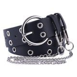 Maxbell Double Grommet Belt with Chain Leather Punk Waist Belt Trousers Accessories Black