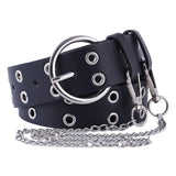 Maxbell Double Grommet Belt with Chain Leather Punk Waist Belt Trousers Accessories Black