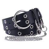 Maxbell Double Grommet Belt with Chain Leather Punk Waist Belt Trousers Accessories Black