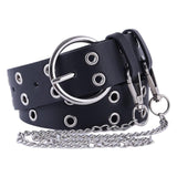 Maxbell Double Grommet Belt with Chain Leather Punk Waist Belt Trousers Accessories Black