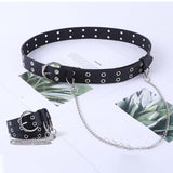 Maxbell Double Grommet Belt with Chain Leather Punk Waist Belt Trousers Accessories Black