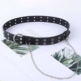 Maxbell Double Grommet Belt with Chain Leather Punk Waist Belt Trousers Accessories Black