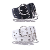Maxbell Double Grommet Belt with Chain Leather Punk Waist Belt Trousers Accessories Black