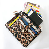Maxbell ID Card Holder Women Bracelets Zipper Case Leather Key Chain Female Leopard print