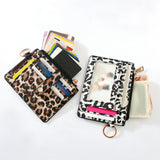 Maxbell ID Card Holder Women Bracelets Zipper Case Leather Key Chain Female Leopard print