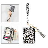 Maxbell ID Card Holder Women Bracelets Zipper Case Leather Key Chain Female Leopard print white