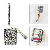 Maxbell ID Card Holder Women Bracelets Zipper Case Leather Key Chain Female Leopard print white