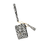 Maxbell ID Card Holder Women Bracelets Zipper Case Leather Key Chain Female Leopard print white