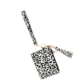 Maxbell ID Card Holder Women Bracelets Zipper Case Leather Key Chain Female Leopard print white