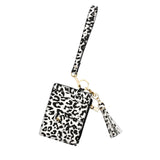Maxbell ID Card Holder Women Bracelets Zipper Case Leather Key Chain Female Leopard print white
