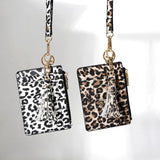 Maxbell ID Card Holder Women Bracelets Zipper Case Leather Key Chain Female Leopard print white