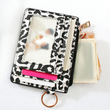 Maxbell ID Card Holder Women Bracelets Zipper Case Leather Key Chain Female Leopard print white