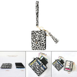 Maxbell ID Card Holder Women Bracelets Zipper Case Leather Key Chain Female Leopard print white