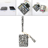 Maxbell ID Card Holder Women Bracelets Zipper Case Leather Key Chain Female Leopard print white
