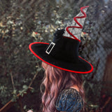 Maxbell Halloween Witch Hats Cosplay Wide Brim Witch Top Pointed Caps for Women Men Red