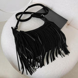 Maxbell Shoulder Handbag Tassel Purse Fashion Adjustable Strap Satchel Modern Black